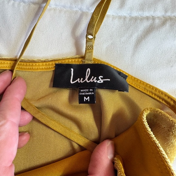 NWT Lulu's Velvet Bodycon Wrap Dress, Mustard Yellow, Size M - Picture 12 of 13
